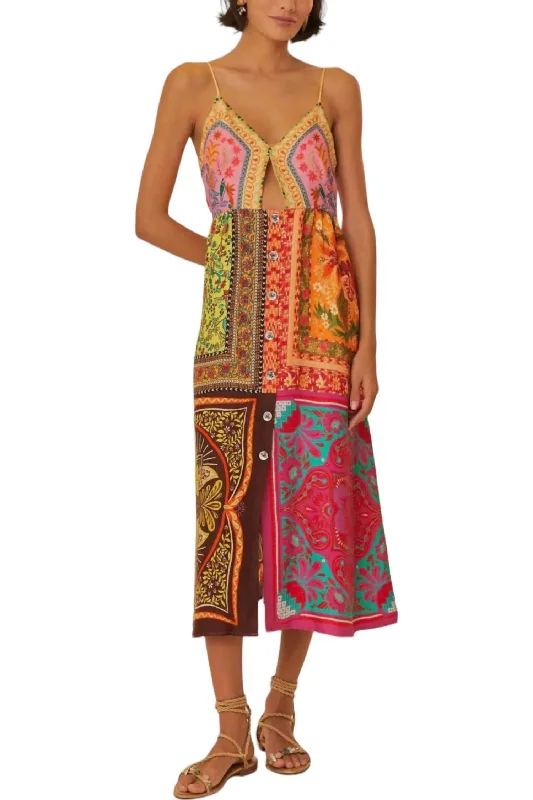Scarves Midi Dress In Mixed Scarves Multicolor Comfortable Casual Midi Dress