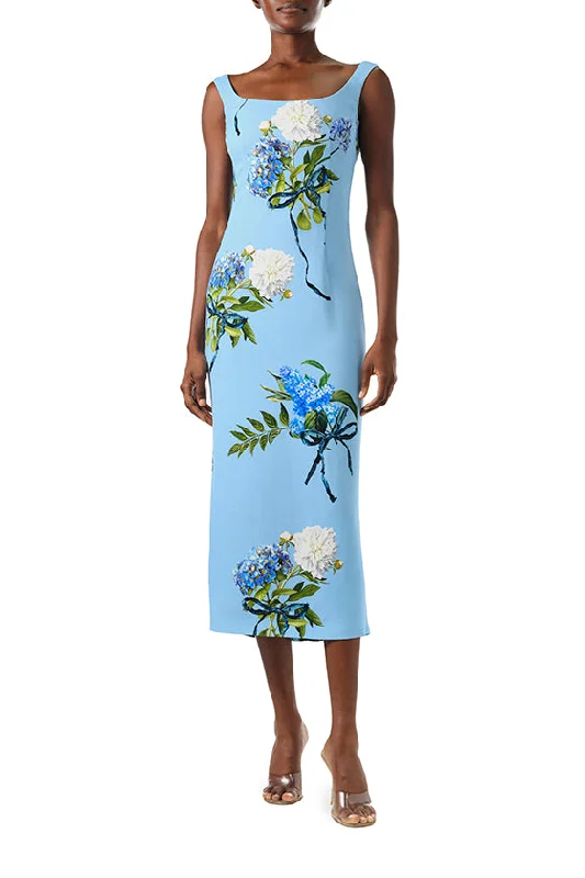 Scoop Neck Floral Midi Dress Comfortable Stretch Midi Dress