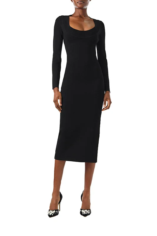 Long Sleeve Knit Midi Dress Fashionable Fitted Midi Dress