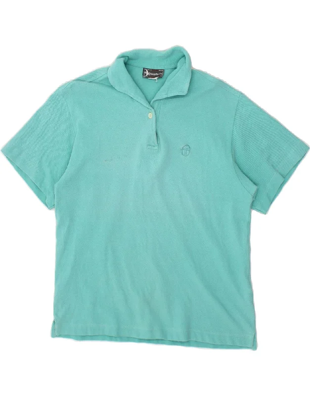 SERGIO TACCHINI Womens Polo Shirt UK 12 Medium Turquoise Cotton Relaxed Cotton Short Blouse