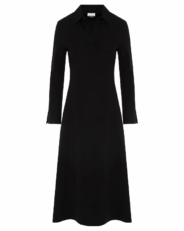 SFIZIO - PONTE KNIT MIDI DRESS WITH LONG SLEEVES AND COLLAR Fashionable Wide Leg Midi Dress