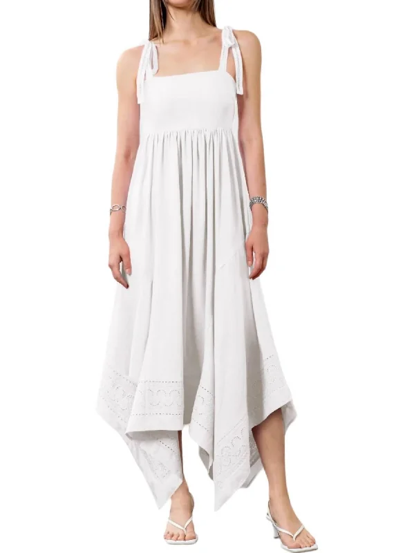 Shoulder Tie Midi Dress In White Chic Bohemian Midi Dress