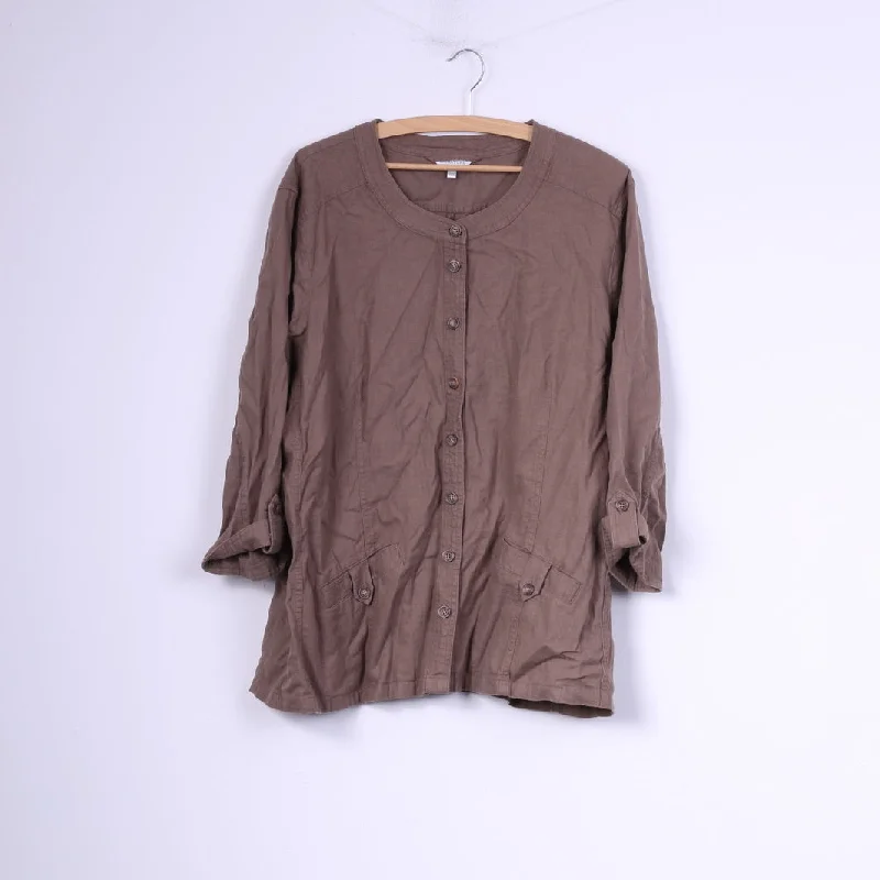 Signature Experience Womens XXL Casual Shirt Taupe Pocket Linen Short Sleeve Top Classic Short Sleeve Blouse