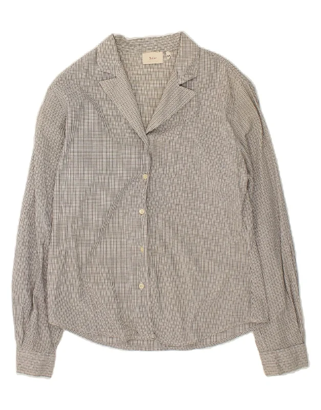 SISLEY Womens Shirt IT 44 Medium Grey Check Cotton Stylish Crew Neck Shirt