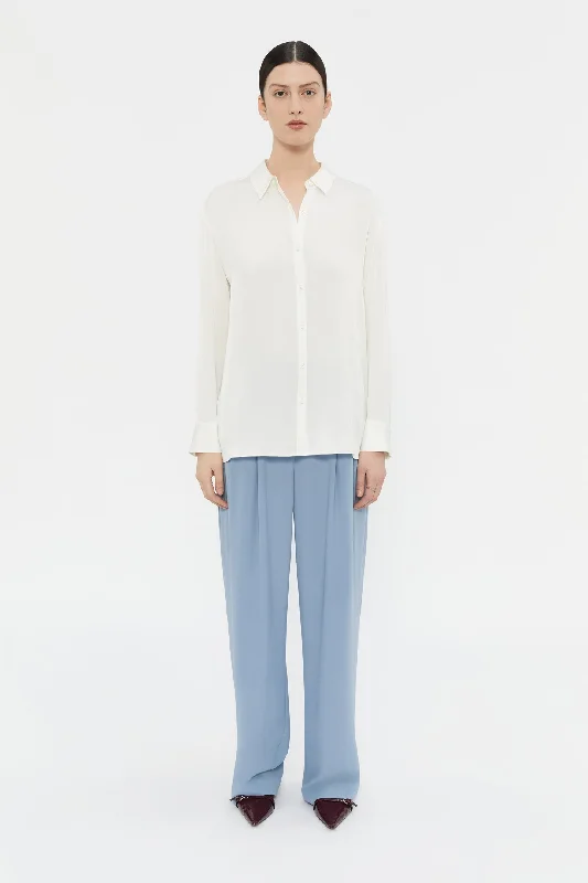 Sky Silk Shirt Comfortable Ribbed Short Sleeve
