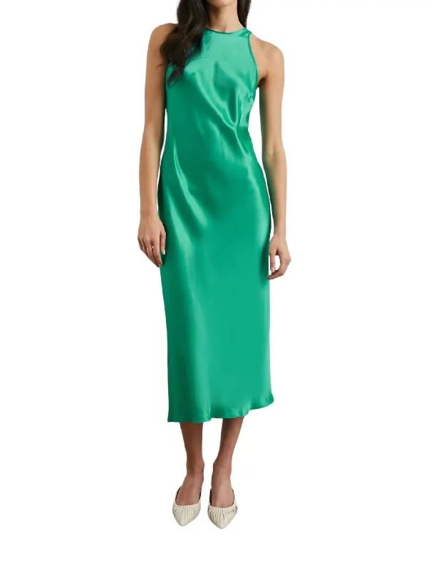 Solene Midi Dress In Jade Trendy Ruffled Sleeve Midi Dress