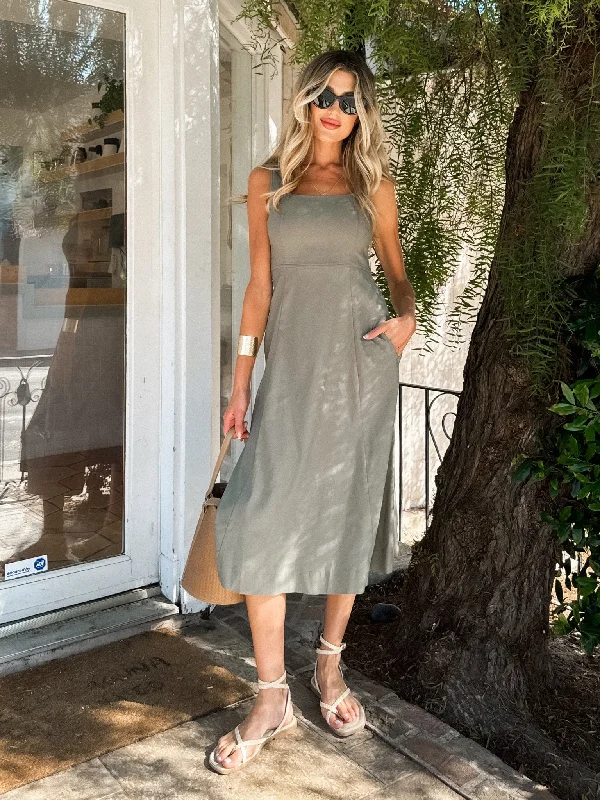 Olive You Square Neck Midi Dress Trendy Ruched Side Midi Dress