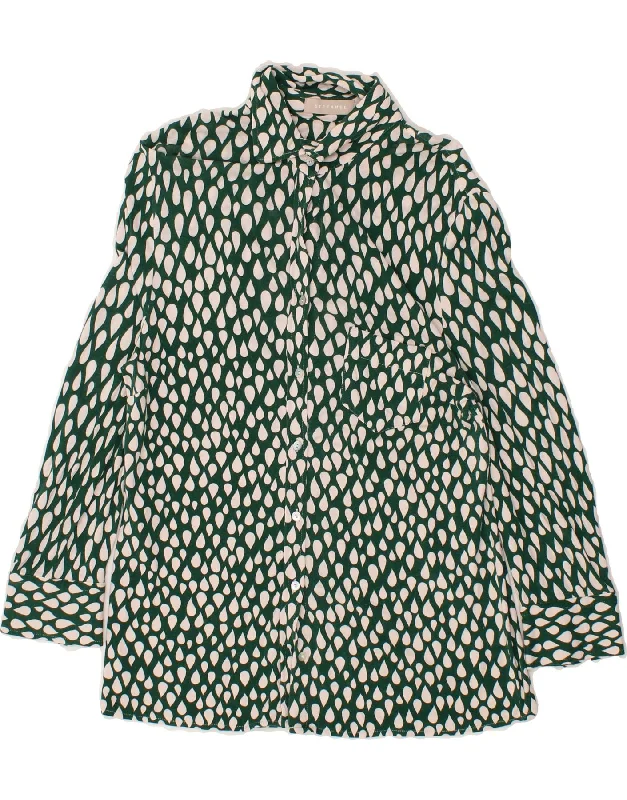 STEFANEL Womens Shirt Blouse UK 10 Small Green Spotted Viscose Trendy Floral Short Sleeve