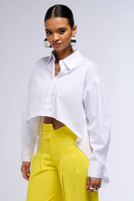 STEPHANIE HIGH LOW POPLIN BUTTON DOWN SHIRT Elegant Button-Down Short Shirt