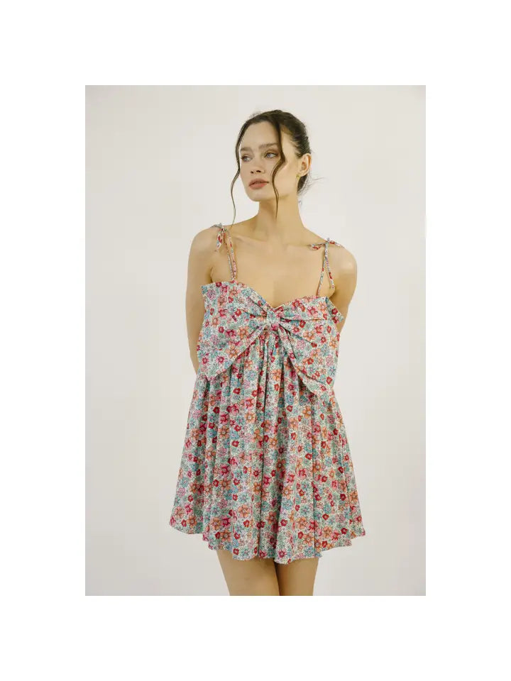 BOW BLOSSOM MINI DRESS Casual V-Neck Mini Dress