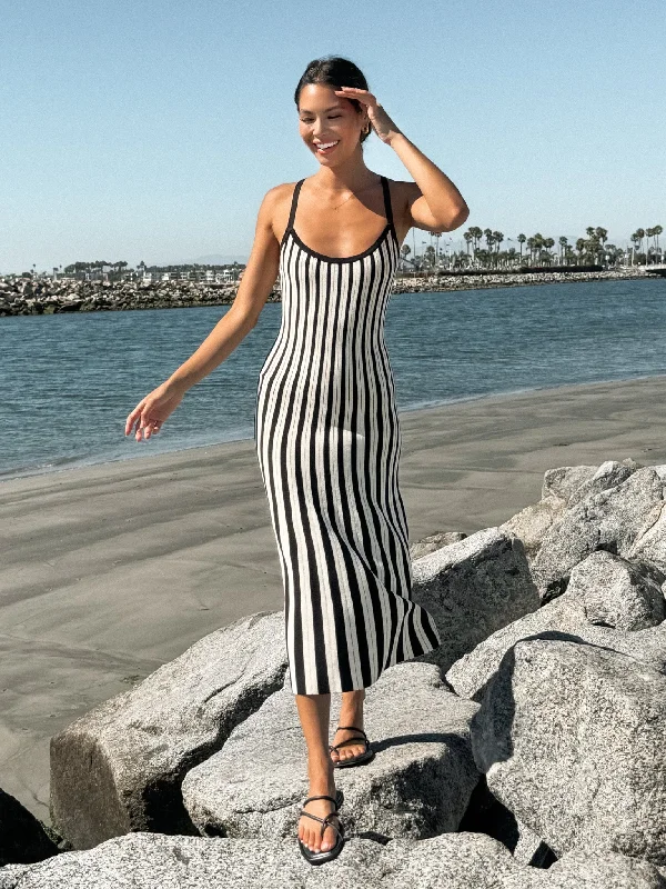 Blair Stripe Knit Midi Dress Fashionable Pencil Midi Dress