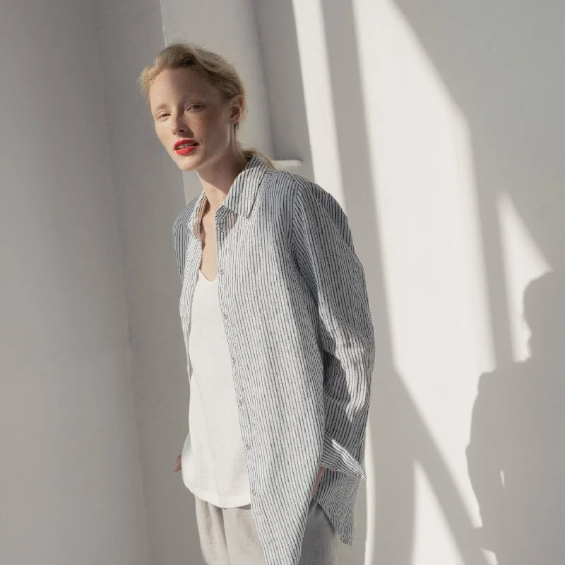 Stripe Linen Azalea Shirt Trendy Tie-Front Short Shirt