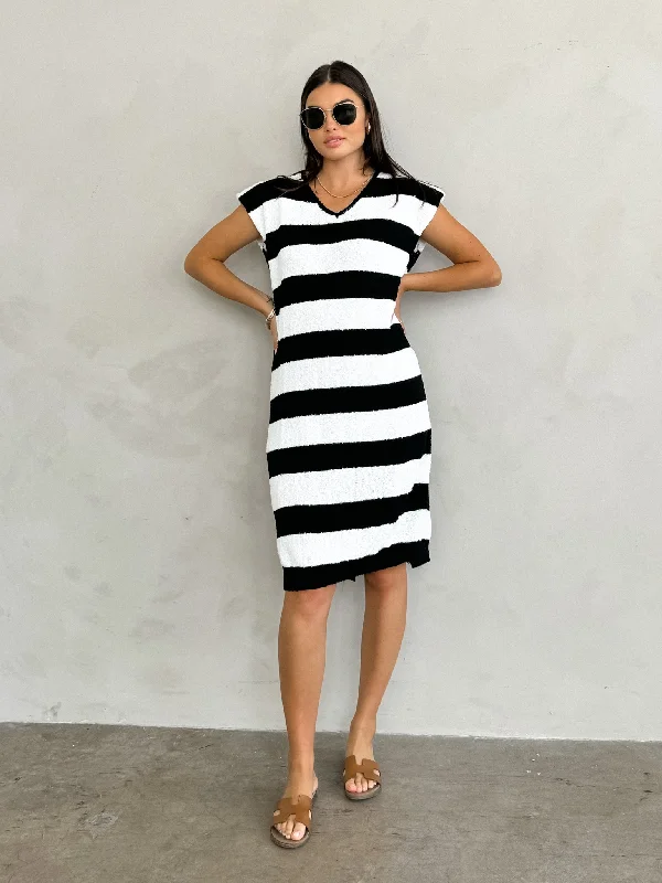 Catalina Striped Midi Dress - Final Sale Trendy Floral Wrap Midi Dress