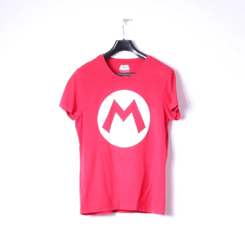 Super Mario Womens M Shirt Red Cotton Nintendo Logo Stretch Top Trendy Sleeveless Short Shirt