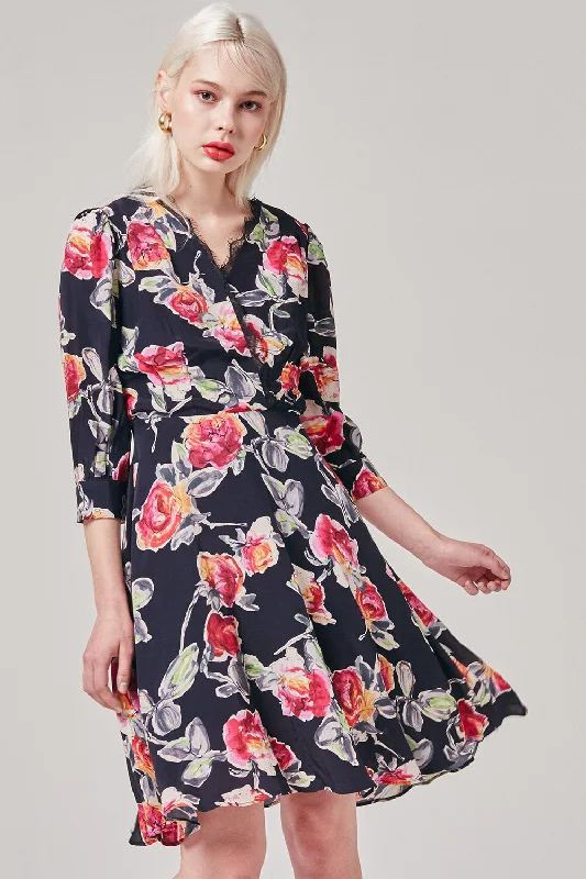 Tasha Rose Midi Dress Elegant Floral Appliqué Midi Dress