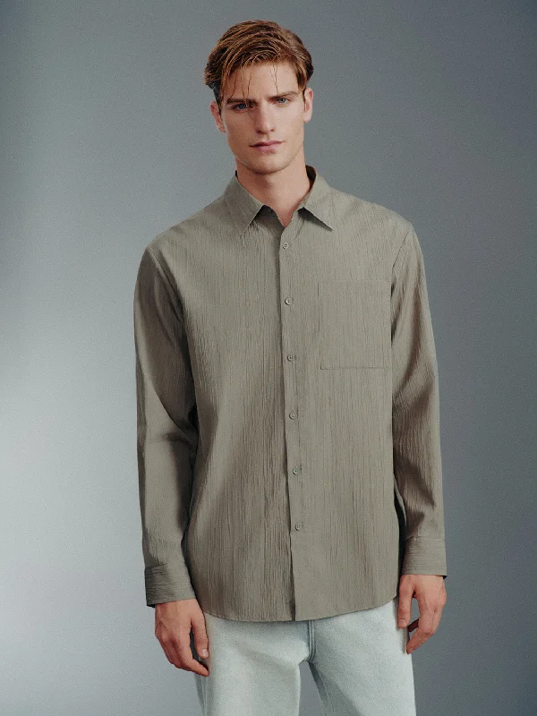 Textured Button Up Loose Shirt Comfortable Short Sleeve Tee