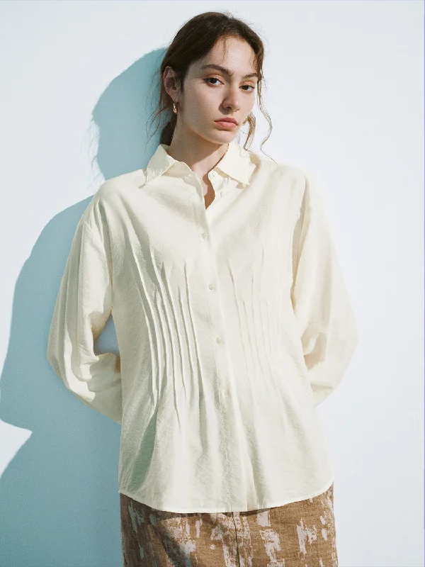 Textured Button Up Loose Shirt Soft Silk Short Sleeve