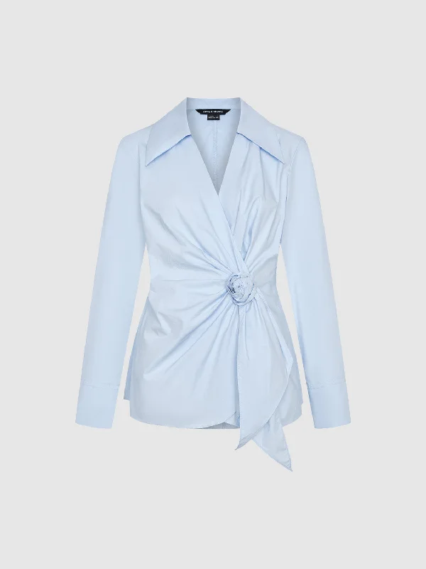 Tie-Front Shirts Stylish Round Neck Shirt