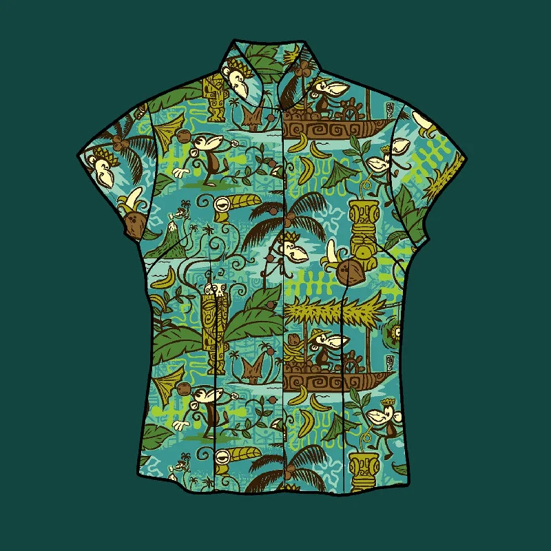 Tiki tOny's 'Beachcomber Monkey' Classic Aloha Button Up-Shirt - Womens - Ready to Ship Casual Button-Up Short Tee Tiki tOny's 'Beachcomber Monkey' Classic Aloha Button Up-Shirt - Womens - Ready to Ship Casual Button-Up Short Tee