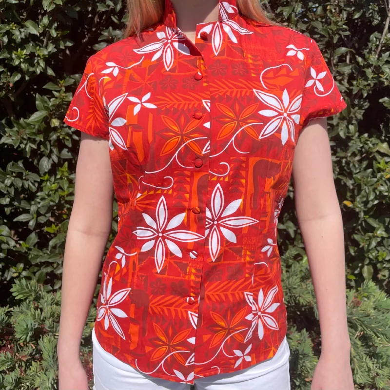 TikiLand Trading Co. 'Polynesian Pomp' - Classic Aloha Button Up-Shirt - Womens - Ready to Ship! Fashionable Plaid Short Sleeve