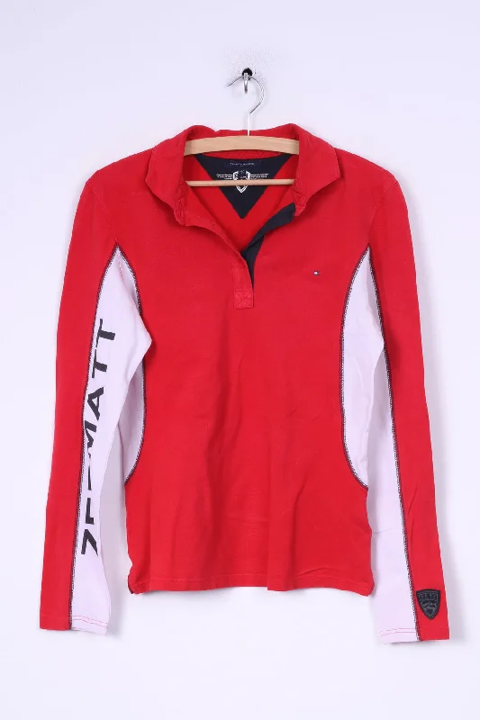 Tommy Hilfiger Womens 40 L Polo Shirt Long Sleeve Red Cotton Best Of The Alps Elegant Draped Short Sleeve