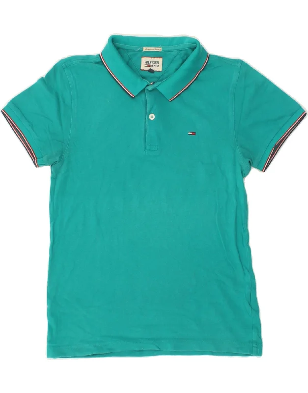 TOMMY HILFIGER Womens Polo Shirt UK 10 Small Turquoise Cotton Cozy Cotton Short Tee