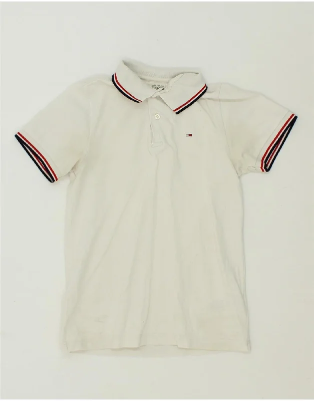 TOMMY HILFIGER Womens Polo Shirt UK 10 Small White Cotton Classic Short Sleeve Tunic