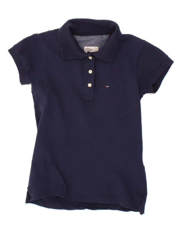 TOMMY HILFIGER Womens Polo Shirt UK 12 Medium Navy Blue Cotton Trendy Short Sleeve Blouse