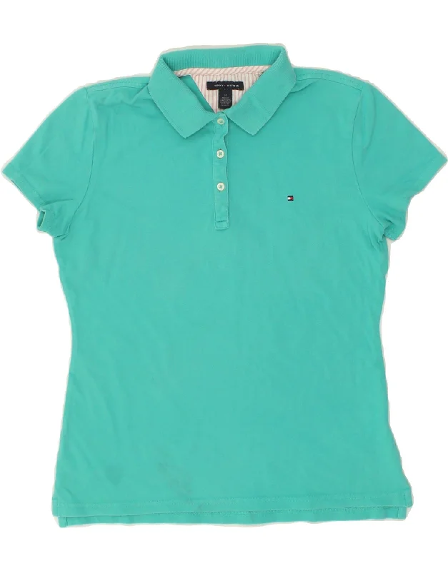 TOMMY HILFIGER Womens Polo Shirt UK 14 Medium Turquoise Cotton Comfortable Summer Short Shirt