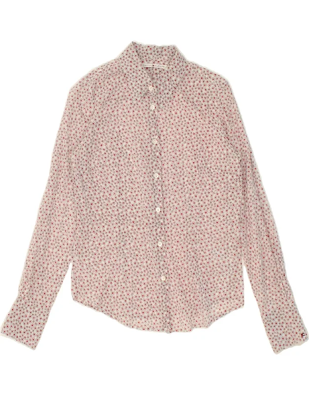 TOMMY HILFIGER Womens Shirt US 6 Medium Pink Floral Cotton Chic Button-Up Short Shirt