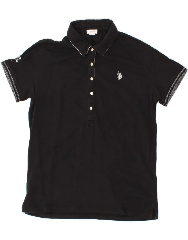 U.S. POLO ASSN. Womens Polo Shirt UK 18 XL Black Fashionable Cuffed Short Sleeve