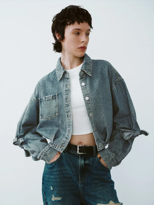 Press Button Loose Denim Shirt Trendy Summer Short Sleeve