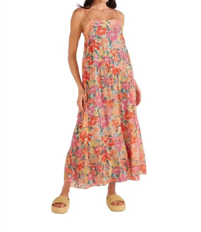 Valla Midi Dress In Pink Floral Elegant Maxi-Midi Hybrid Dress