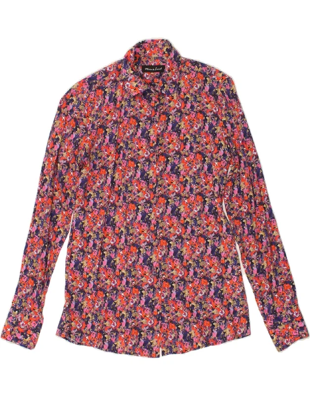 VINTAGE Womens Shirt Blouse UK 12 Medium Multicoloured Floral Viscose Classic V-Neck Short Shirt