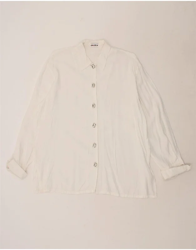 VINTAGE Womens Shirt Blouse UK 16 Large White Viscose Relaxed Fit Short Tunic