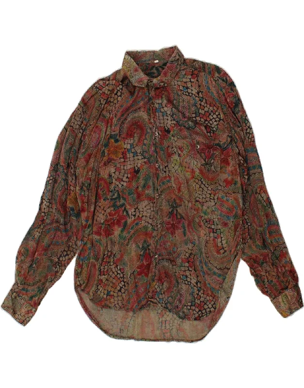 VINTAGE Womens Shirt Blouse UK 18 XL Multicoloured Paisley Viscose Trendy Short Sleeve Tunic