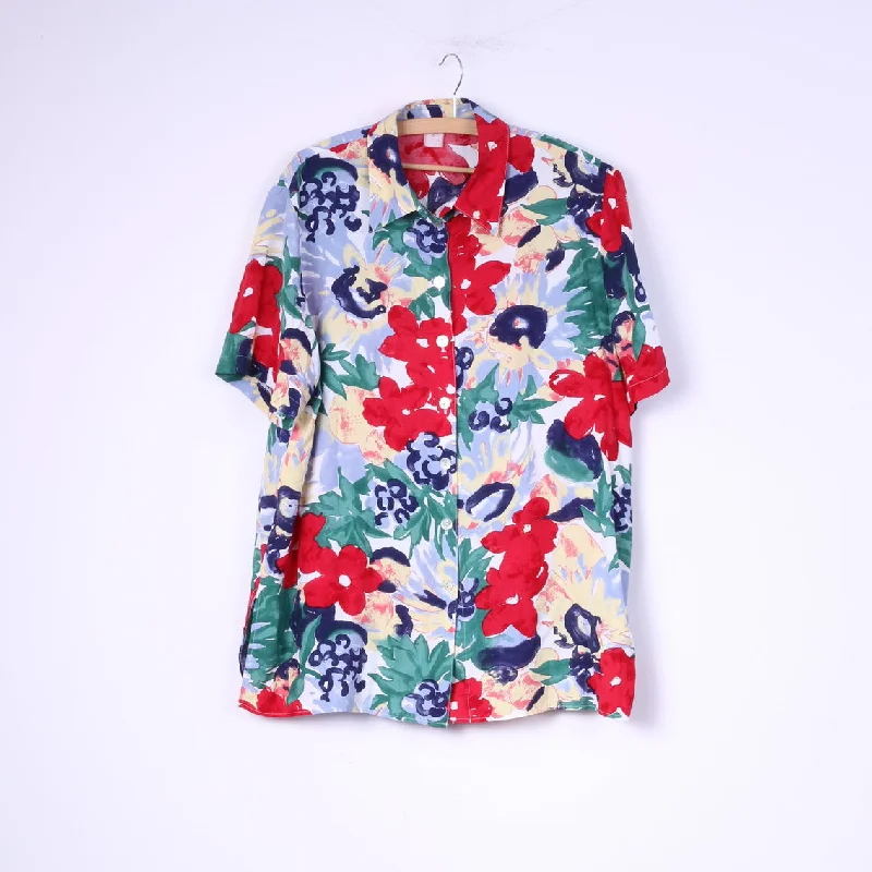 Vintage Women 2XL Casual Shirt Floral Print Vintage Short Sleeve Multi Short Sleeve Top Trendy Floral Short Sleeve