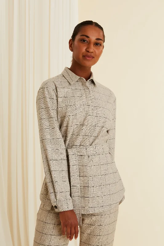 Beatrix Wool Blend Shirt Check Soft Cotton Short Tee