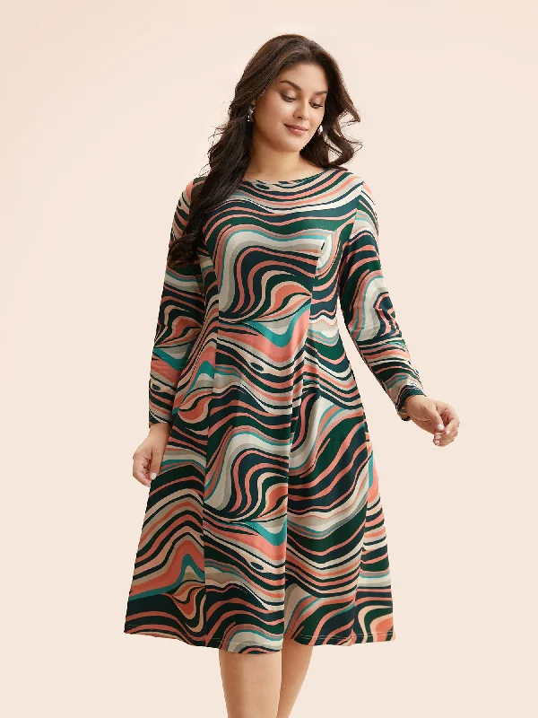 Water Ripple Boat Neck Midi Dress Stylish Halter Neck Midi Dress