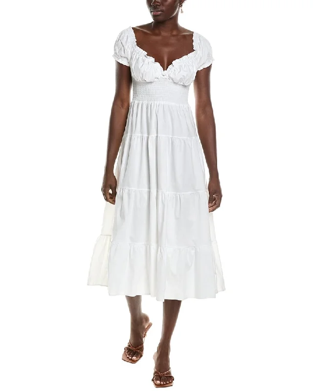 WeWoreWhat Puff Sleeve Smocked Midi Dress Trendy Shift Midi Dress