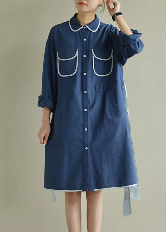 Women Spring Literary Lacing Splicing Shirt Midi Dress Cozy A-Line Midi Dress