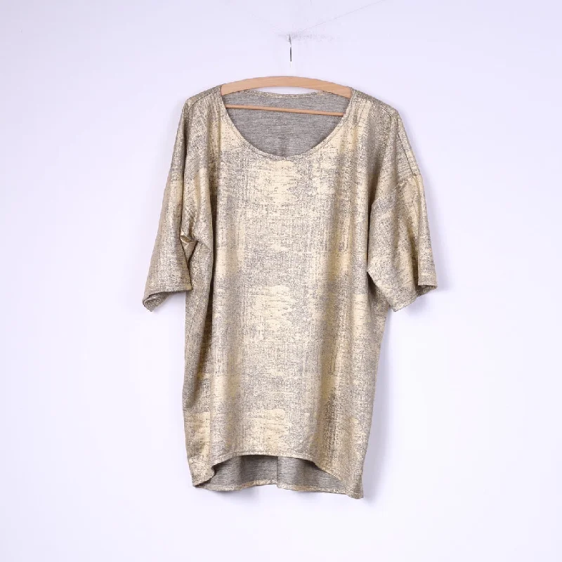 Womens 3XL Shirt Crew Neck Shinny Short Sleeve Gold Soft Cotton Short Shirt