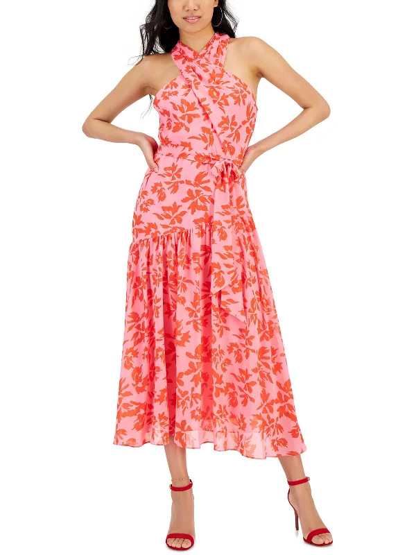 Womens Chiffon Floral Print Midi Dress Comfortable Stretch Midi Dress