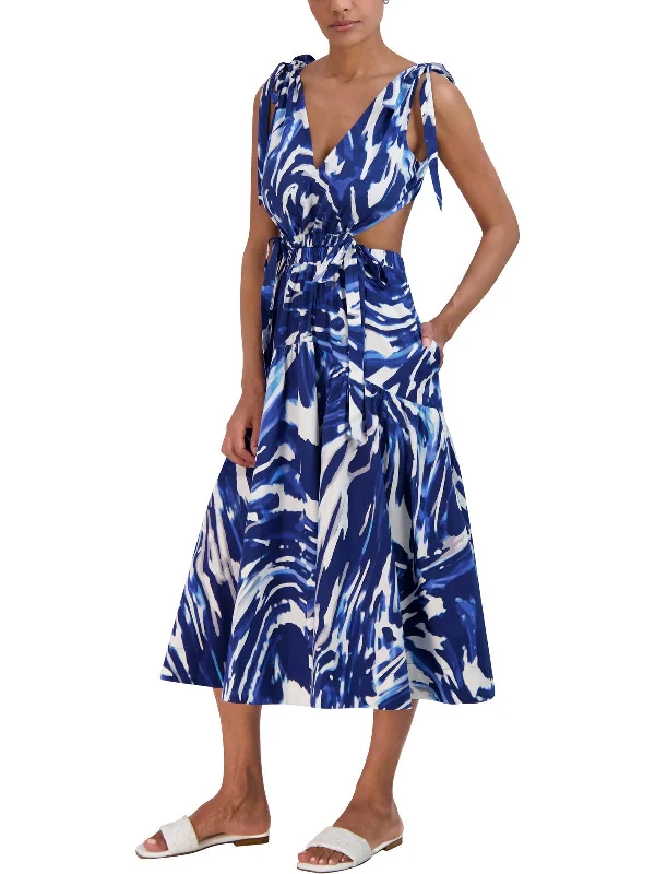 Womens Cut-Out Tie Shoulder Midi Dress Cozy Midi Dress with Pockets