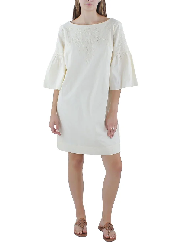 Womens Embroidered Cotton Midi Dress Comfortable Stretch Midi Dress