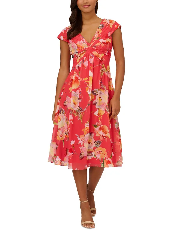 Womens Floral Print Polyester Midi Dress Trendy Shift Midi Dress
