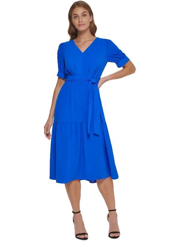 Womens Tiered Polyester Midi Dress Elegant Floral Midi Dress