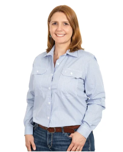 WWLS2327 Just Country Wns Abbey Navy & White Pin Stripe Workshirt Comfortable Short Sleeve Tunic
