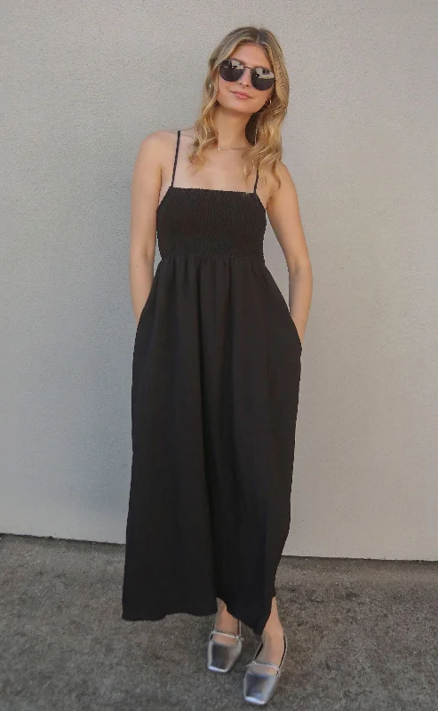 z supply: beachside midi dress - black Fashionable Floral Embroidery Midi Dress