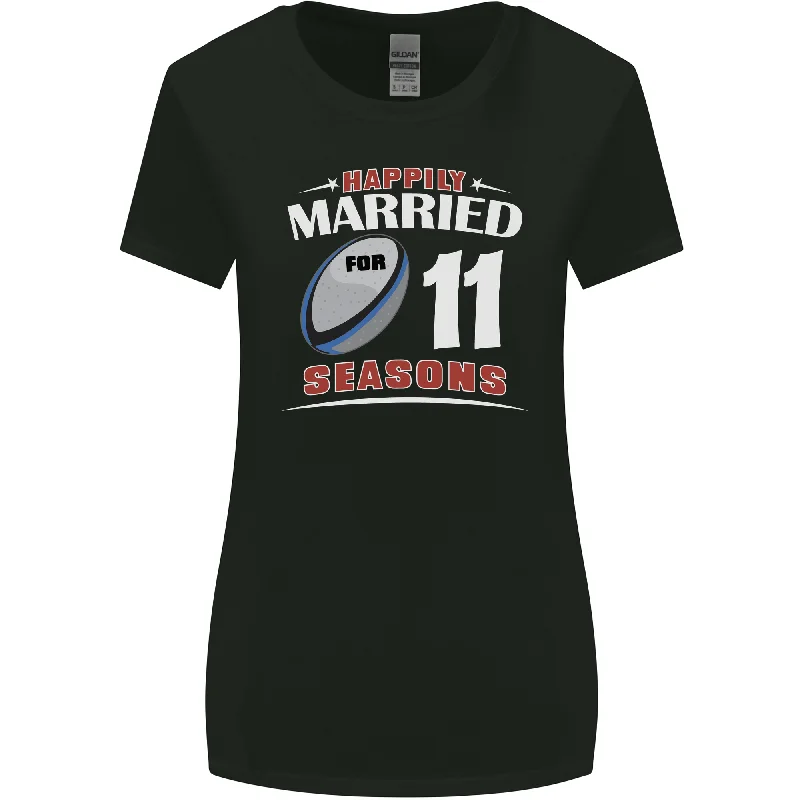 11 Year Wedding Anniversary 11th Rugby Womens Wider Cut T-Shirt Striped Floral Plaid